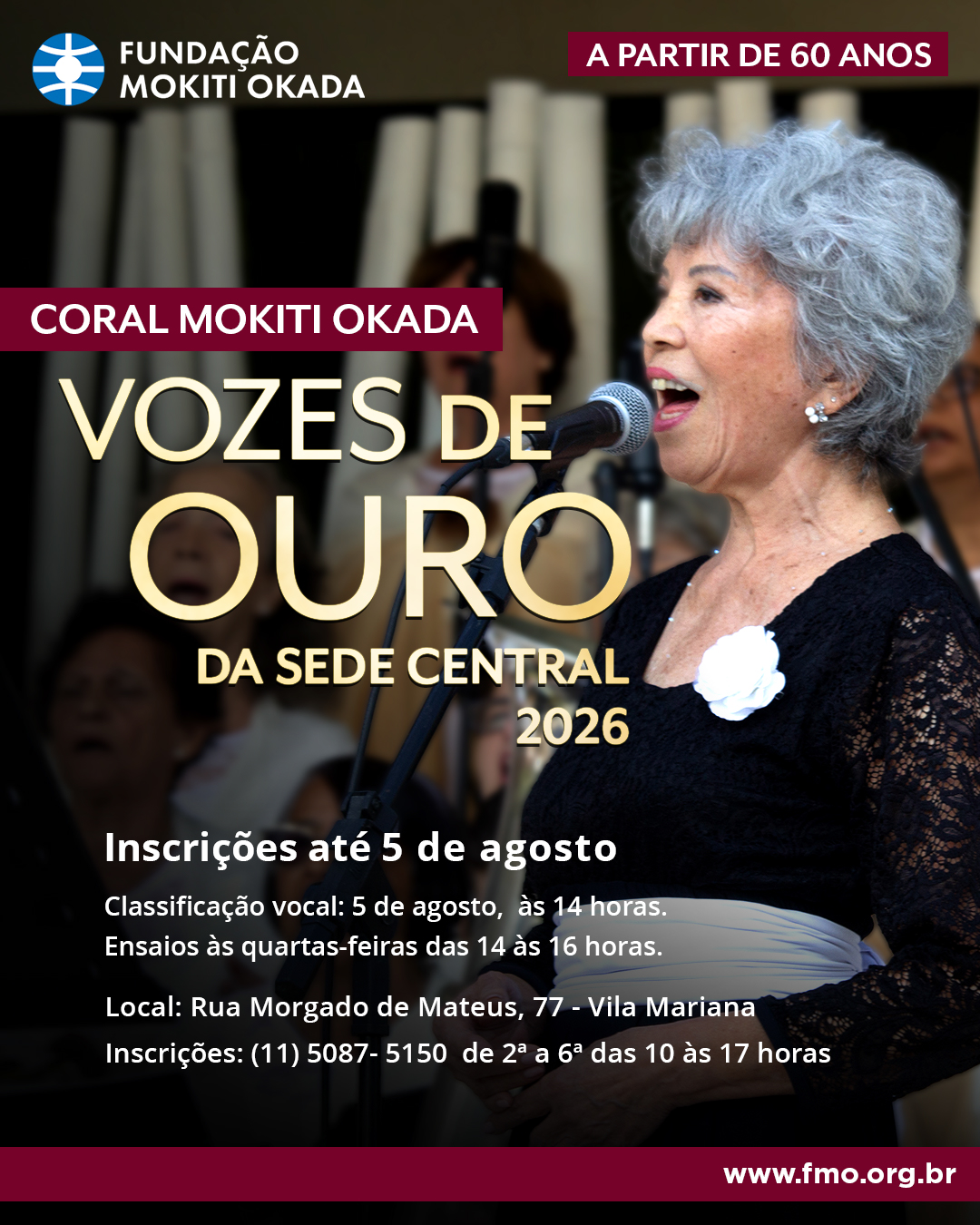 Inscri��es abertas para o Coral Vozes de Ouro da Sede Central